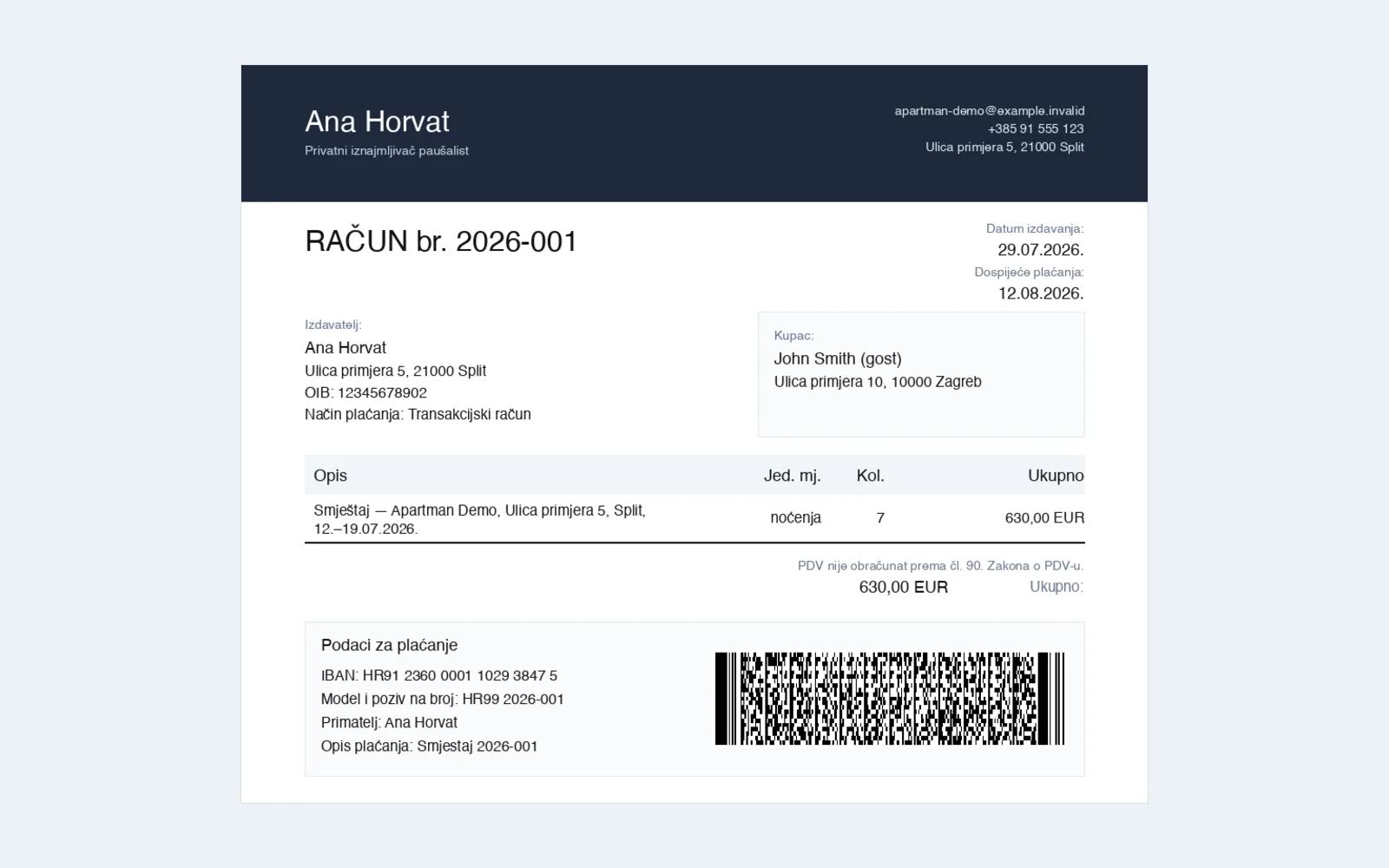 Mora li privatni iznajmljivač fiskalizirati račun gostu?