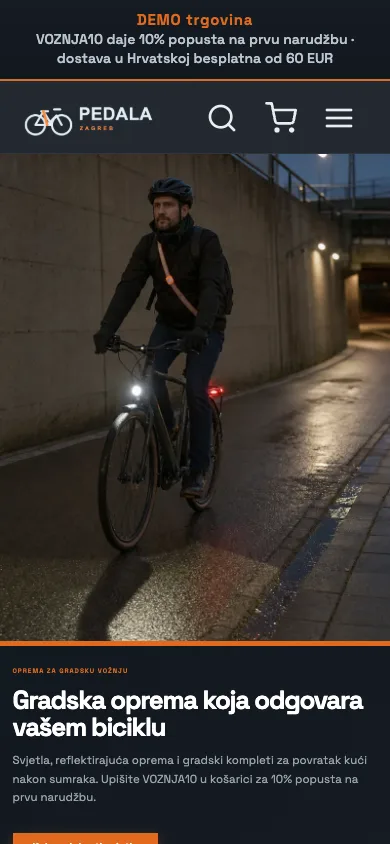 Mobilni prikaz demo trgovine Pedala Zagreb